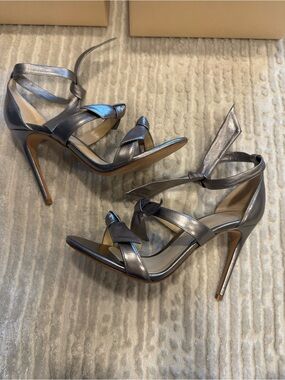 Alexandre Birman Metallic Silver Wrap-Strap Stiletto Sandals